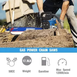 WEMARS 58cc Gas Chainsaw 18 Inch Power Chain Saw 2-Cycle Handed Petrol Chainsaws Gasoline Chain Saws Garden Tool