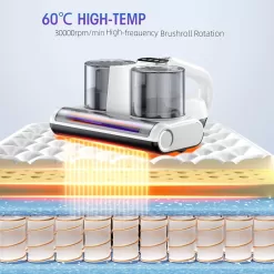 JPHYLL Bed Vacuum Cleaner Mattress Vacuum with UV 16Kpa Suction HEPA Filter 253.7nm UV-C Light & 30000 Rpm, 500W, Corded