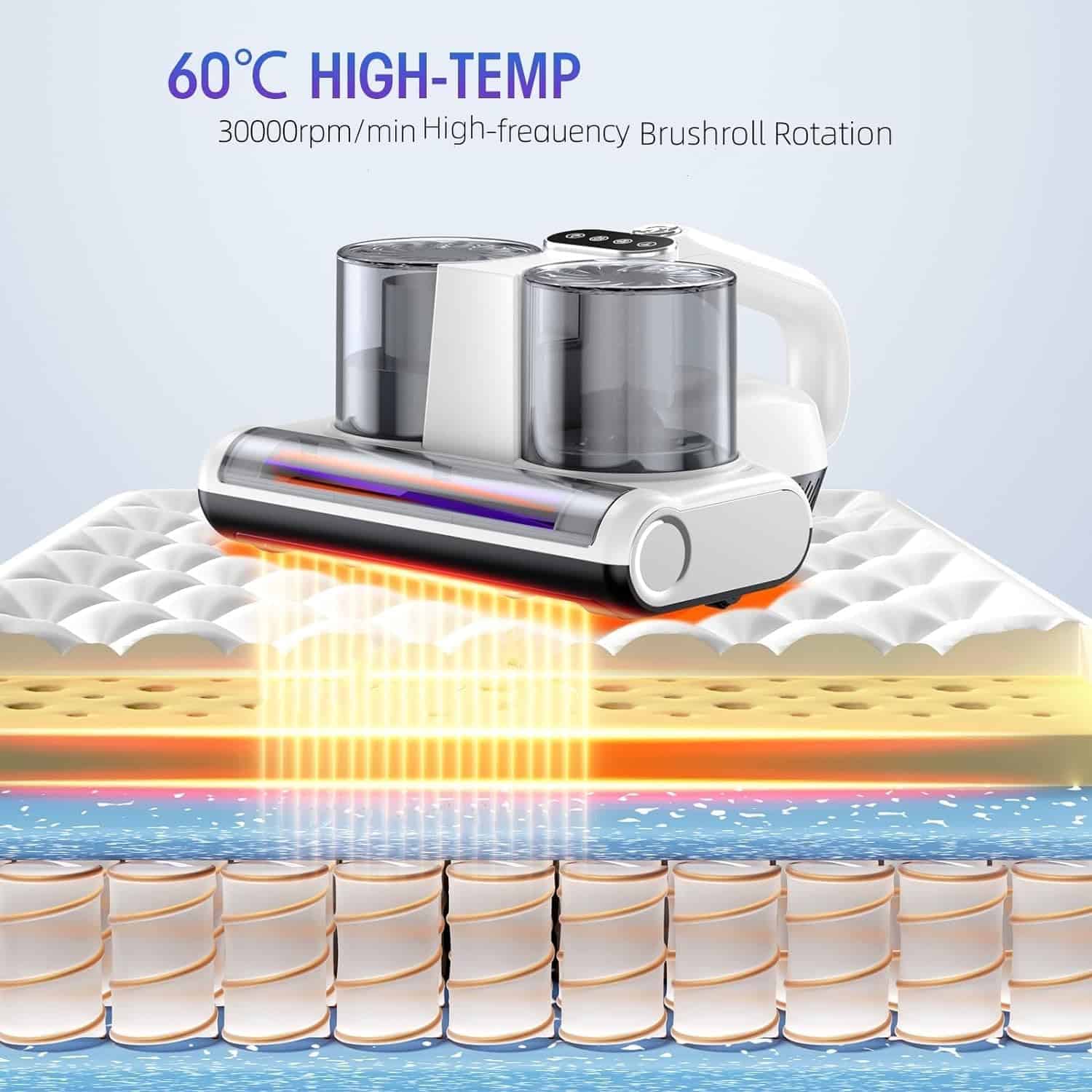 JPHYLL Bed Vacuum Cleaner Mattress Vacuum with UV 16Kpa Suction HEPA Filter 253.7nm UV-C Light & 30000 Rpm, 500W, Corded
