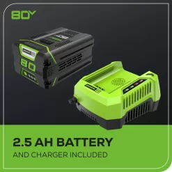 Greenworks 80V (145 MPH / 580 CFM / 75+ Compatible Tools) Cordless Brushless Axial Leaf Blower, 2.5Ah Battery and Charger Included