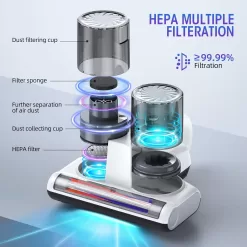 JPHYLL Bed Vacuum Cleaner Mattress Vacuum with UV 16Kpa Suction HEPA Filter 253.7nm UV-C Light & 30000 Rpm, 500W, Corded