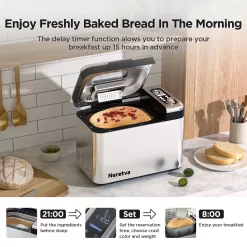Neretva Bread Maker Machine, 15-in-1 3.3LB Automatic Breadmaker with Dual Kneading Paddles Digital