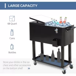 Outsunny 80 Quarts Wheeled Serving Station/Cart - Black