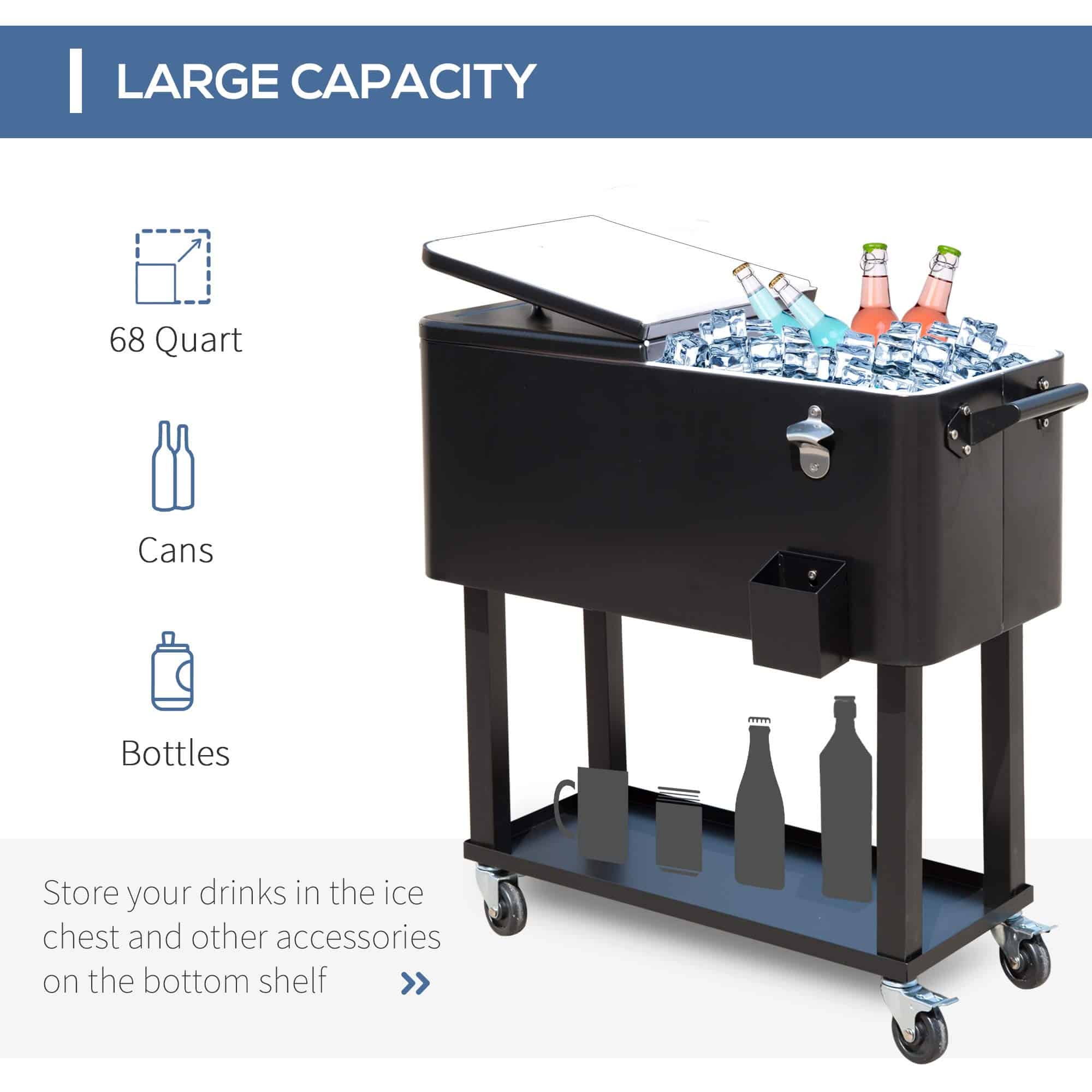 Outsunny 80 Quarts Wheeled Serving Station/Cart - Black