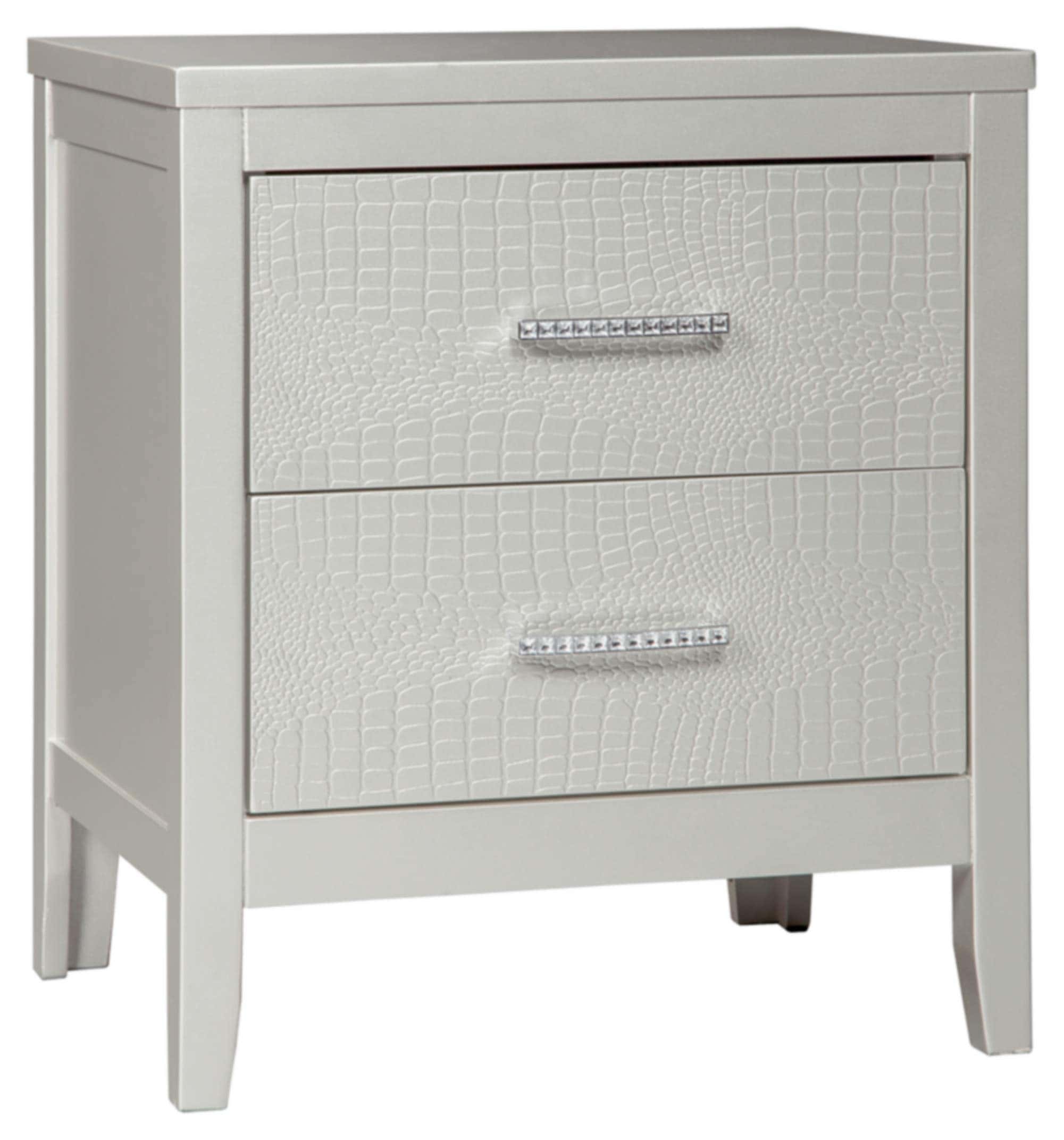 Signature Design by Ashley Olivet Glam 2 Drawer Nightstand with Faux Shagreen Drawer Fronts, Silver