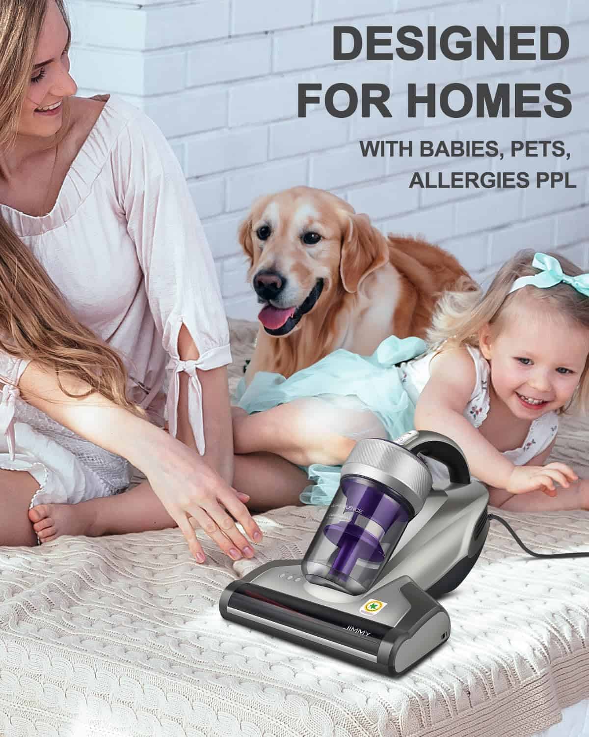 Jimmy Mattress Vacuum Cleaner, Anti-allergen Bed Vacuum Cleaner with UV-C Light & High Heating Tech