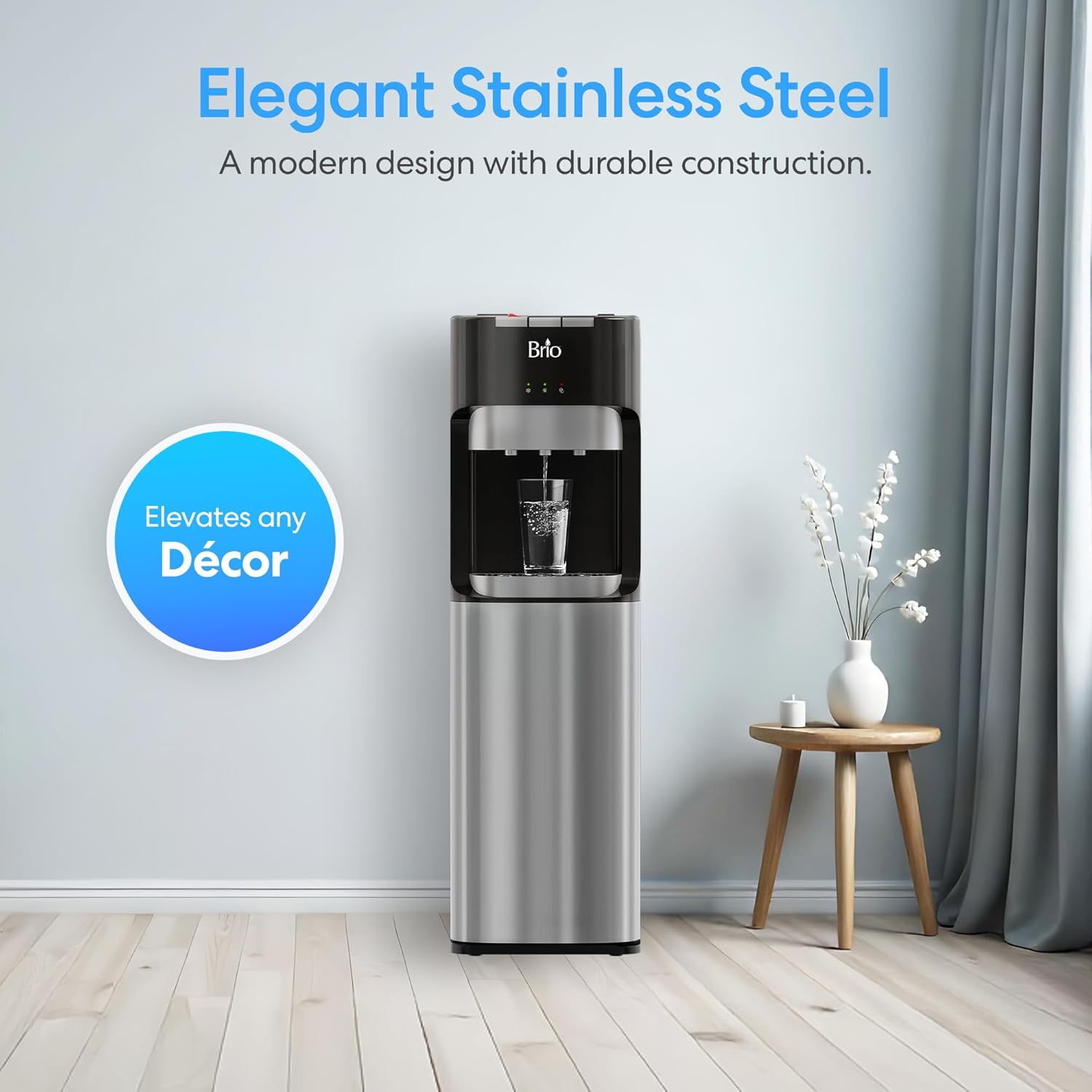 Brio Bottom Loading Water Cooler Dispenser for 5 Gallon Bottles - 3 Temperatures, Stainless Steel - Image 4