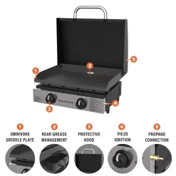 Blackstone 1813 Original 22” Tabletop Griddle with Hood and Stainless Steel Front Plate, Powder Coated Steel, Black