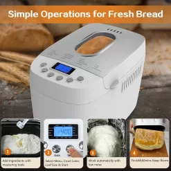Davivy Bread Maker Machine 3LB Dough Maker,15-in-1 Automatic Bread Machine Maker with Nonstick Bowl, 850W, Silver, 3.3LB