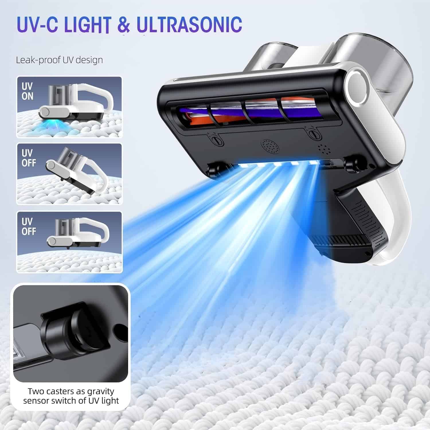 JPHYLL Bed Vacuum Cleaner Mattress Vacuum with UV 16Kpa Suction HEPA Filter 253.7nm UV-C Light & 30000 Rpm, 500W, Corded
