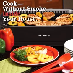 Techwood 1500W Electric Indoor Grill with Tempered Glass Lid, Portable Non-stick BBQ Korean Grill, Black