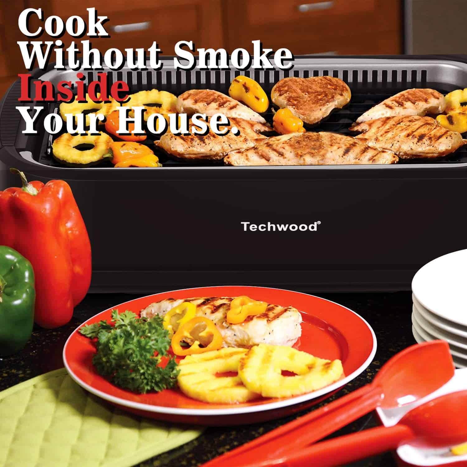 Techwood 1500W Electric Indoor Grill with Tempered Glass Lid, Portable Non-stick BBQ Korean Grill, Black