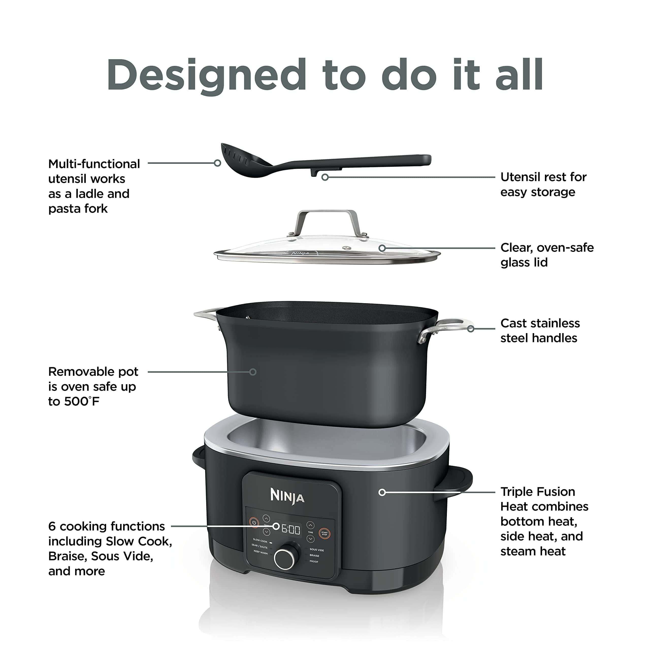 Ninja MC1010 Foodi PossibleCooker PLUS - Sous Vide & Proof 6-in-1 Multi-Cooker, with 8.5 Quarts, Slow Cooker, Dutch Oven