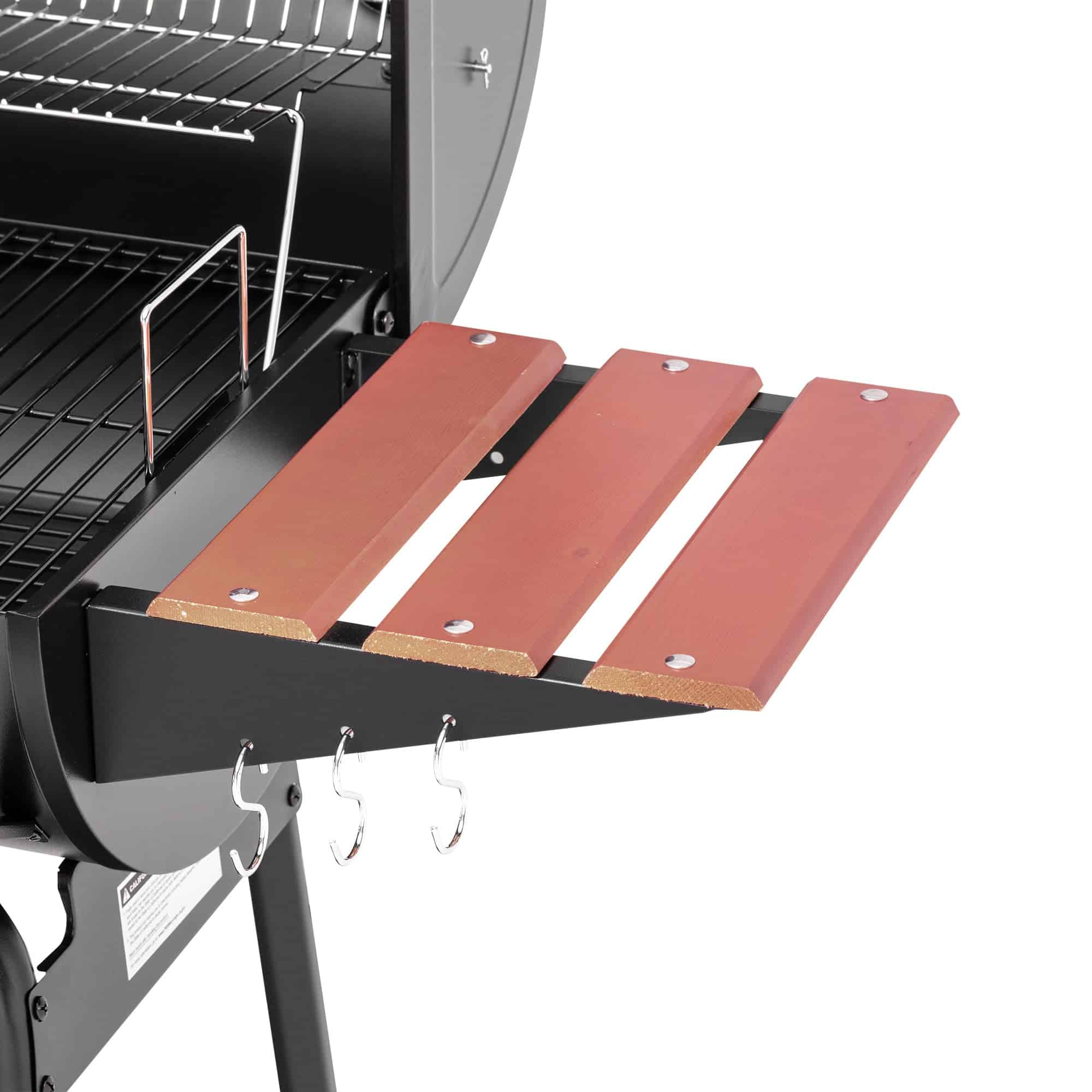 Royal Gourmet CC1830V 30 Barrel Charcoal Grill with Wood-Painted Side Front Table, 627 Square Inches Cooking Space, Black