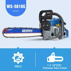 WEMARS 58cc Gas Chainsaw 18 Inch Power Chain Saw 2-Cycle Handed Petrol Chainsaws Gasoline Chain Saws Garden Tool