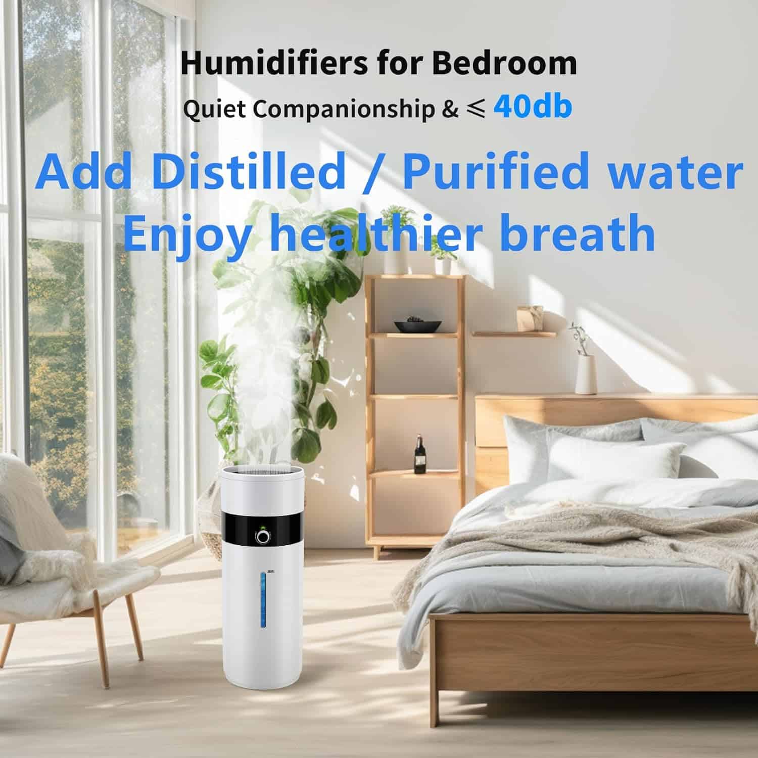 Tower Humidifiers for Large Room 1000 sq ft,Hioo 18.2L 4.81Gal Ultrasonic Topfill Cool Mist Air Humidifier