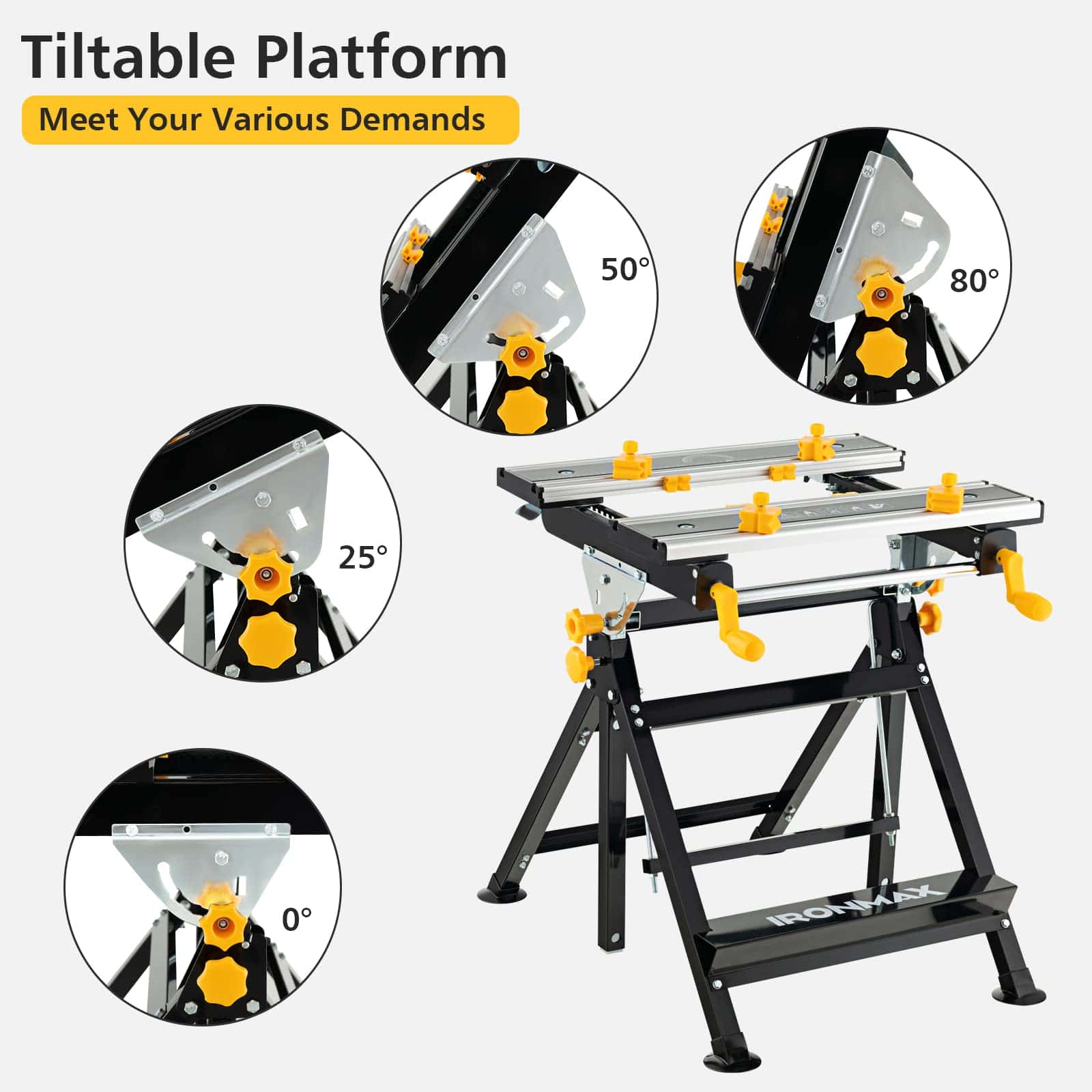 Goplus Portable Workbench, Folding Work Table w/Tiltable Platform, 7-Level Adjustable Height