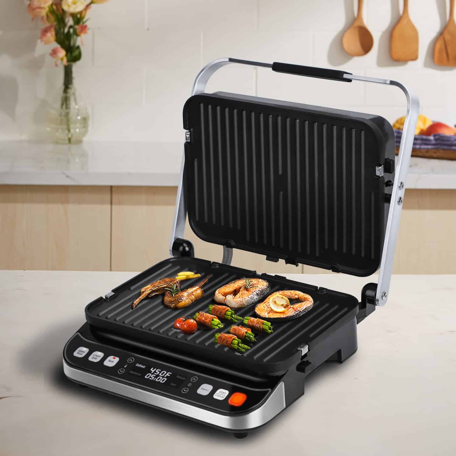 Taylor Swoden 10 in 1 Panini Press Sandwich Maker, 1600W Electric Indoor Grill with Non-Stick Double Sided Plates, Stainless Steel