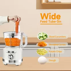 Homtone 16 Cup Food Processor, French-Fry-Cutter Food Processors, 9 Functions 7 Blades, 3 Speeds, 600W, Beige