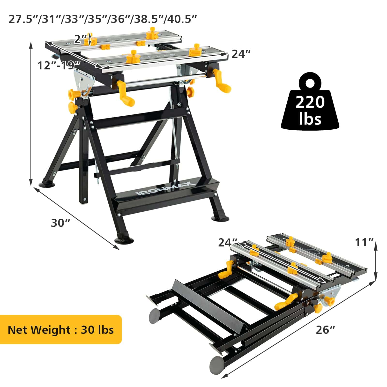 Goplus Portable Workbench, Folding Work Table w/Tiltable Platform, 7-Level Adjustable Height