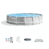 Intex 15 Foot x 42 Inch Prism Frame Above Ground Outdoor Backyard Swimming Pool Set, Gray