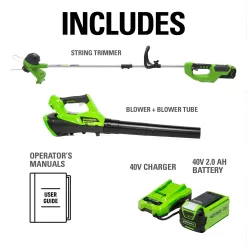 Greenworks 40V Cordless String Trimmer and Leaf Blower Combo Kit, 2.0Ah Battery and Charger Included