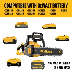 ReliaRoads 16-Inch Brushless Chainsaw, 40V(2 x 20V MAX) Cordless Battery Powered Chain Saw Compatible DeWALT Battery
