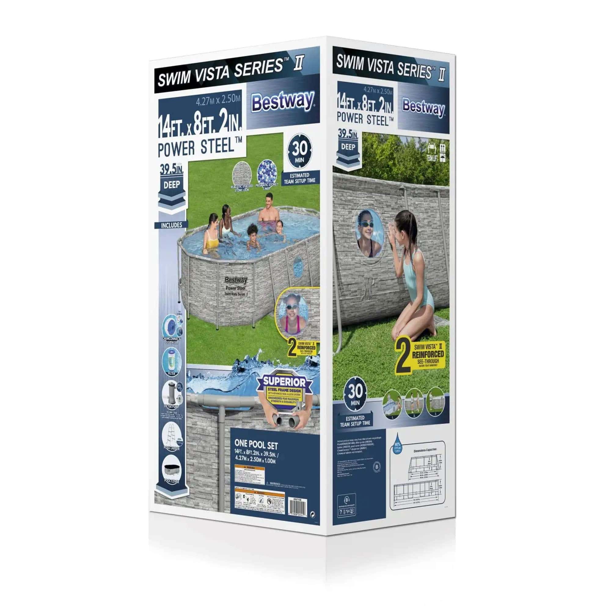 Bestway Power Steel Swim Vista Series II 14' x 8' 2" x 39.5" Above Ground Outdoor Swimming Pool Set