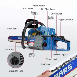 WEMARS 58cc Gas Chainsaw 18 Inch Power Chain Saw 2-Cycle Handed Petrol Chainsaws Gasoline Chain Saws Garden Tool