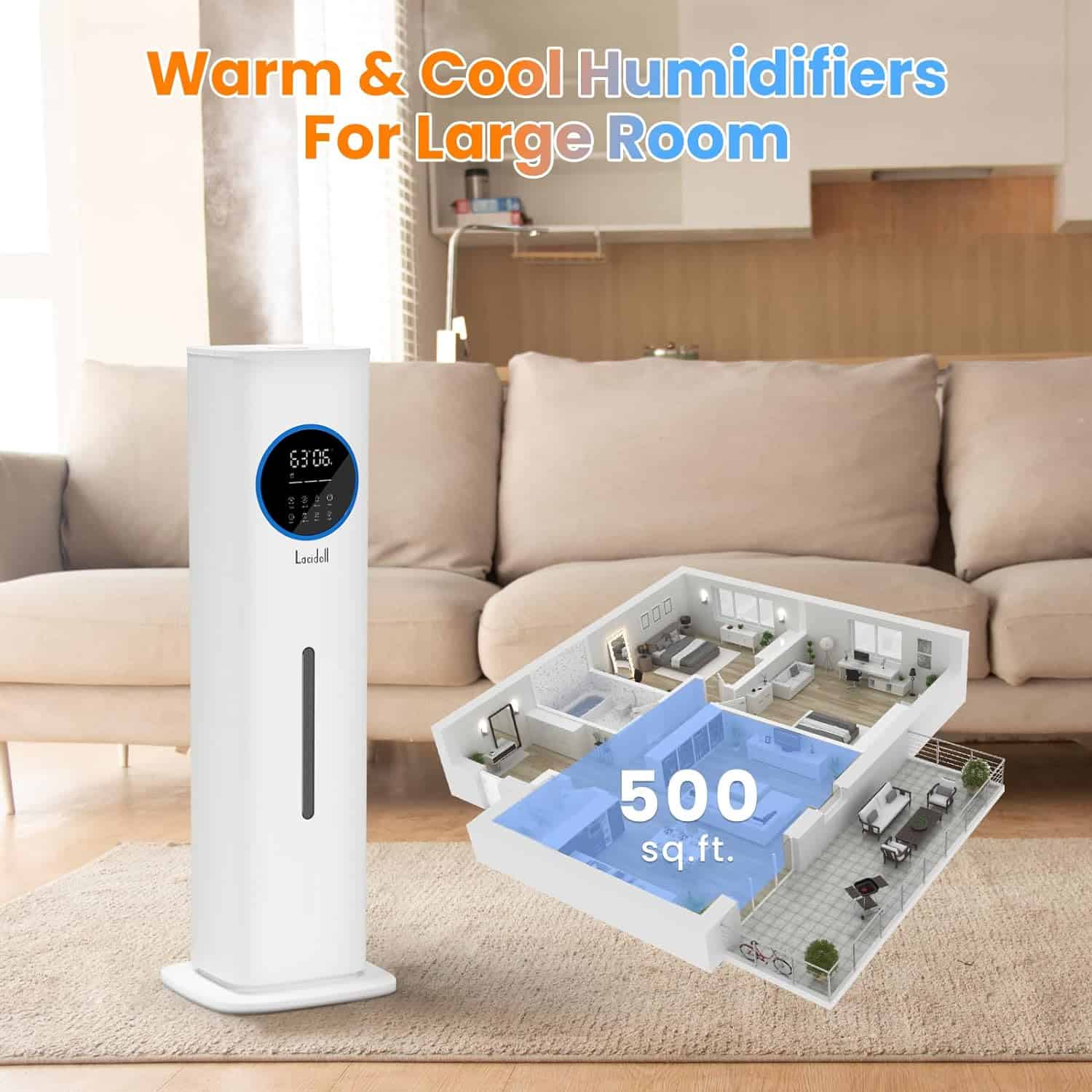 Warm and Cool Mist Humidifiers for Bedroom Home, 2.1gal Quiet Humidifier