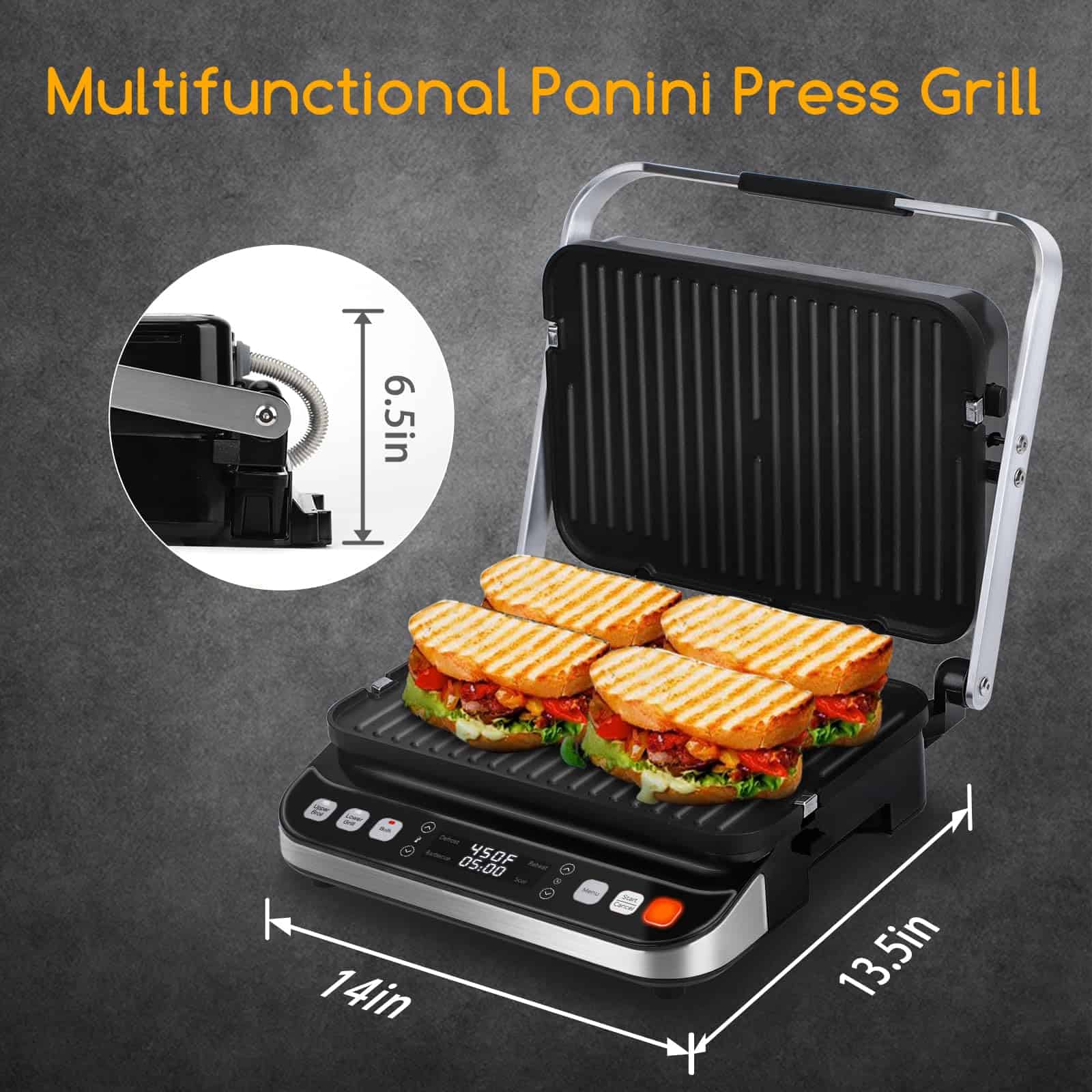 Taylor Swoden 10 in 1 Panini Press Sandwich Maker, 1600W Electric Indoor Grill with Non-Stick Double Sided Plates, Stainless Steel