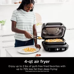 Ninja IG601 Foodi XL 7-in-1 Electric Indoor Grill Combo, Flat Top Griddle, Crisper, Black, 4 Quarts