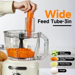 Homtone 16 Cup Food Processor, French-Fry-Cutter Food Processors, 9 Functions 7 Blades, 3 Speeds, 600W, Beige