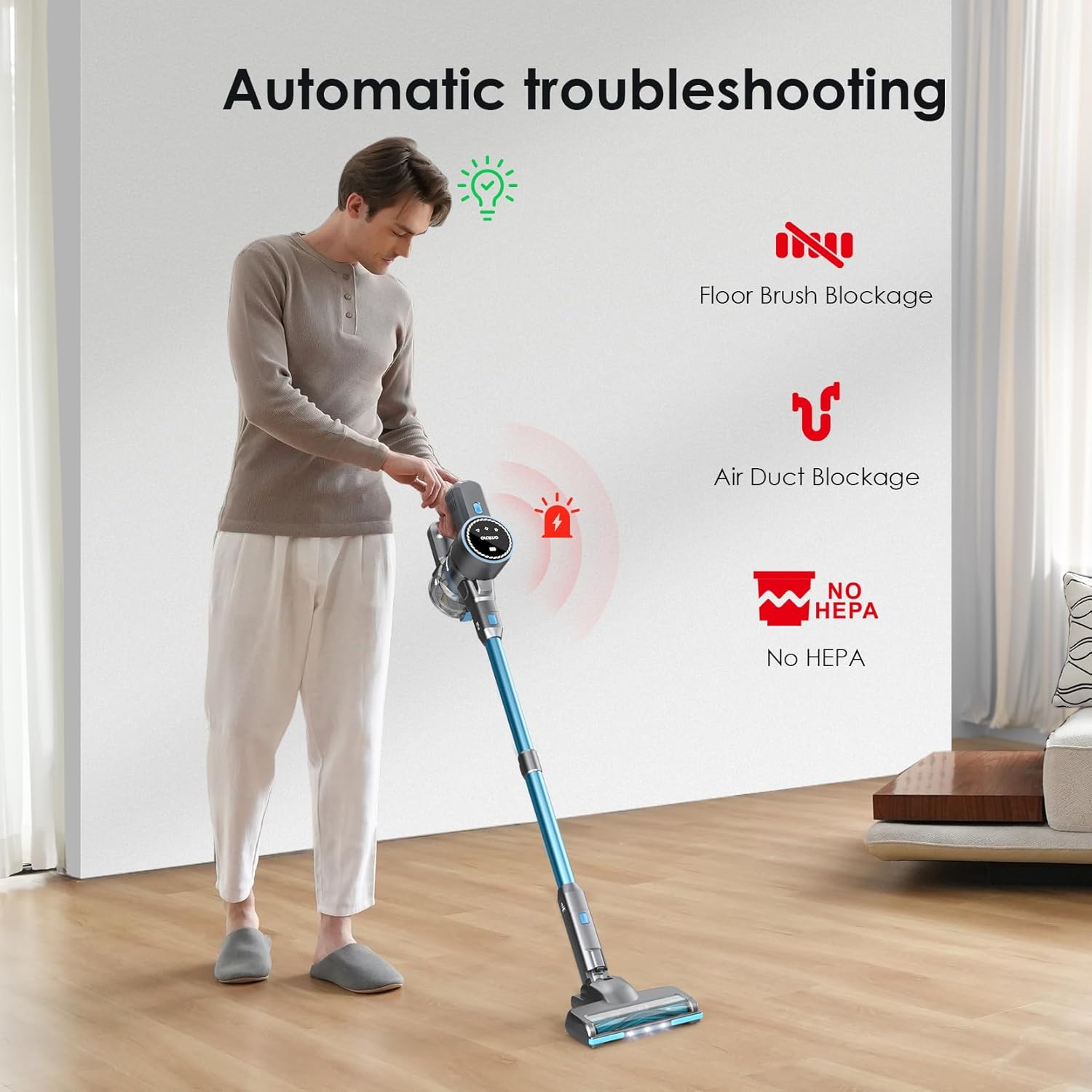Oraimo Cordless Vacuum, 24KPA Vacuum Cleaner with 270W Brushless Motor, Stick Vacuum with Anti-entangle Floor Brush, 4 HEPA - Image 7