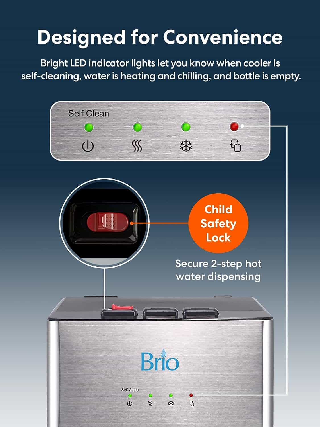 Brio Self Cleaning Bottom Loading Water Cooler Water Dispenser – Limited Edition - 3 Temperature Settings - Hot, Cold & Cool Water