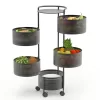 JAQ Rotating Fruit Basket, 5-Tier Metal Sturdy Kitchen Storage Rack Shelf Carts No Assembly on Rolling Wheels (5-Tier, Black)