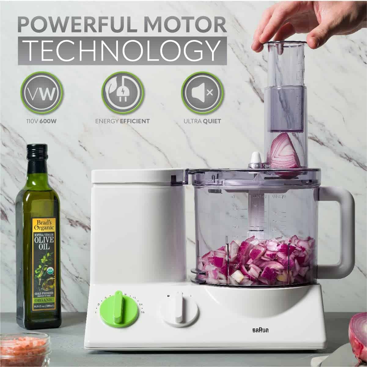 Braun FP3020 12 Cup Food Processor Ultra Quiet Powerful motor, White