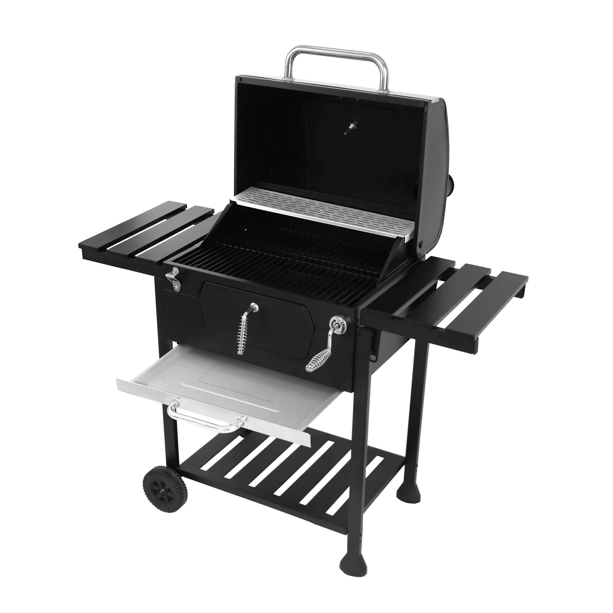 Royal Gourmet CD1824EN 24” Charcoal Grill Outdoor Smoker with Side Tables Backyard Griller Party BBQ Picnic Patio Cooking, Black