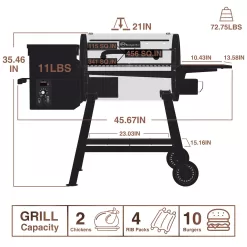 KingChii 456 SQ.IN Pellet Grill Smoker with Side Shelf, 8 IN 1 BBQ Grill with PID Temperature Control, Brown