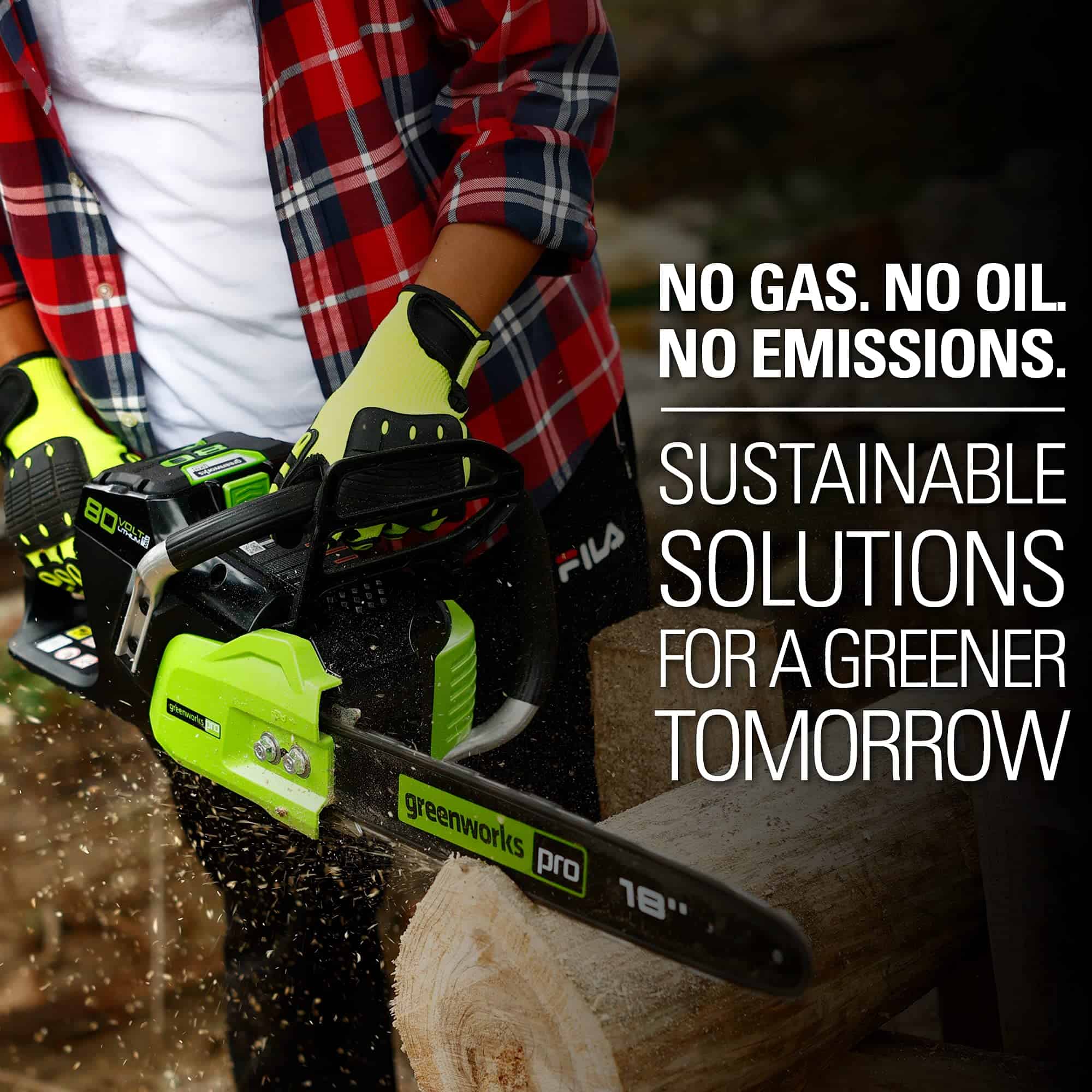 Greenworks 80V 18" Brushless Cordless Chainsaw, 2.0Ah Battery and Rapid Charger Included