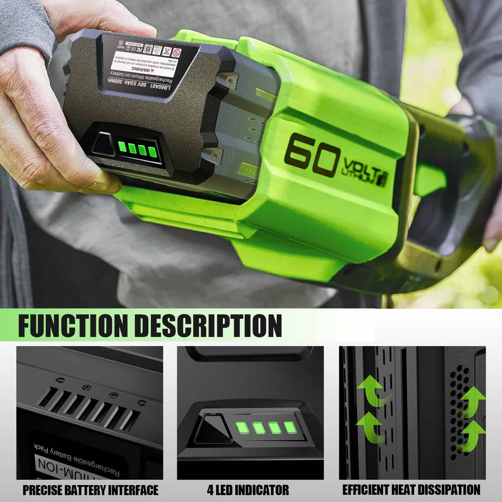 NEPOWILL 60V 5.0Ah Replacement Battery for Greenworks PRO 60V Battery Max LB60A03 LB60A02 LB60A00