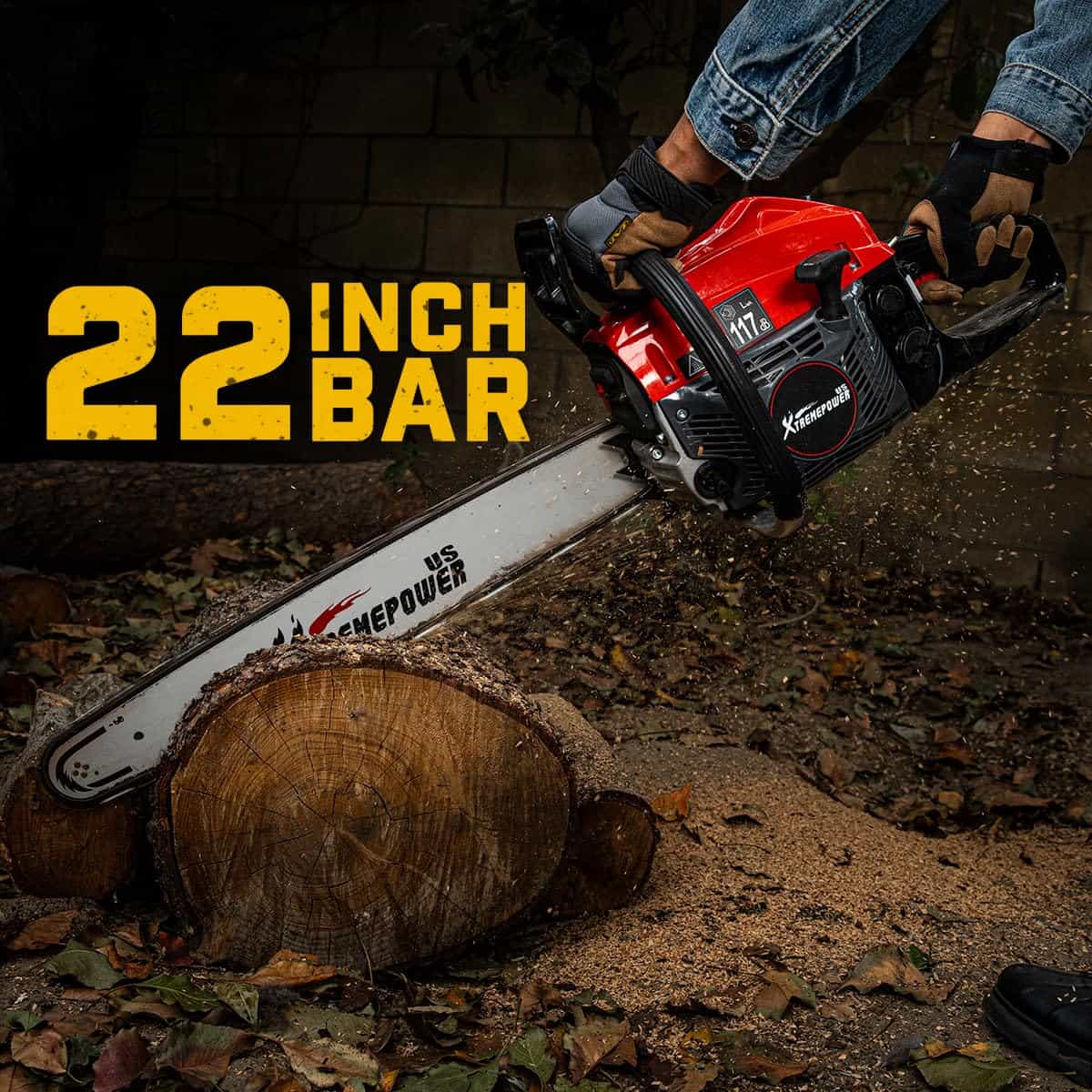 XtremepowerUS 22" Gas Chainsaw 57cc Gasoline Chainsaws 2.5Kw for Tree and Wood Cutting 22 Inch Guide Bar Power Chain Saw