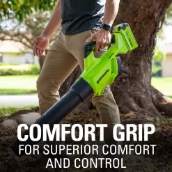 Greenworks 40V (120 MPH / 500 CFM / 75+ Compatible Tools) Cordless Axial Leaf Blower, 2.5Ah Battery and Charger Included