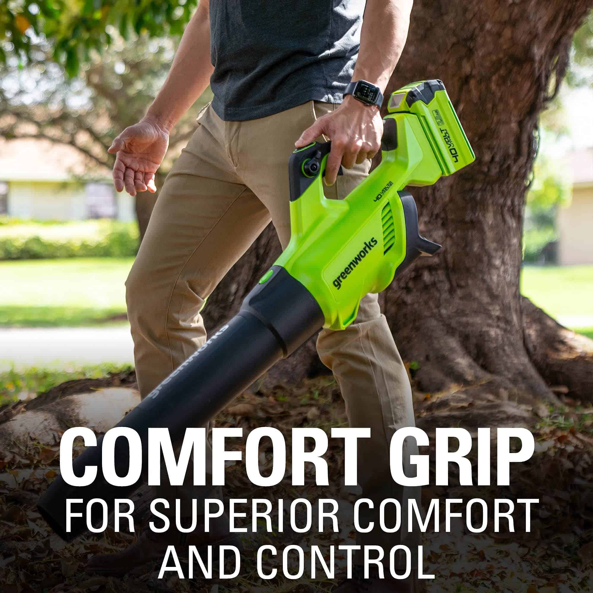 Greenworks 40V (120 MPH / 500 CFM / 75+ Compatible Tools) Cordless Axial Leaf Blower, 2.5Ah Battery and Charger Included