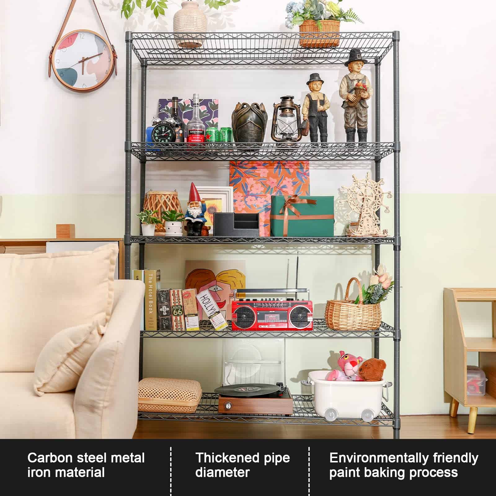Land Guard 5 Tier Storage Racks and Shelving - 48" L x 20" W x 72" H Heavy Steel Material Pantry Shelves