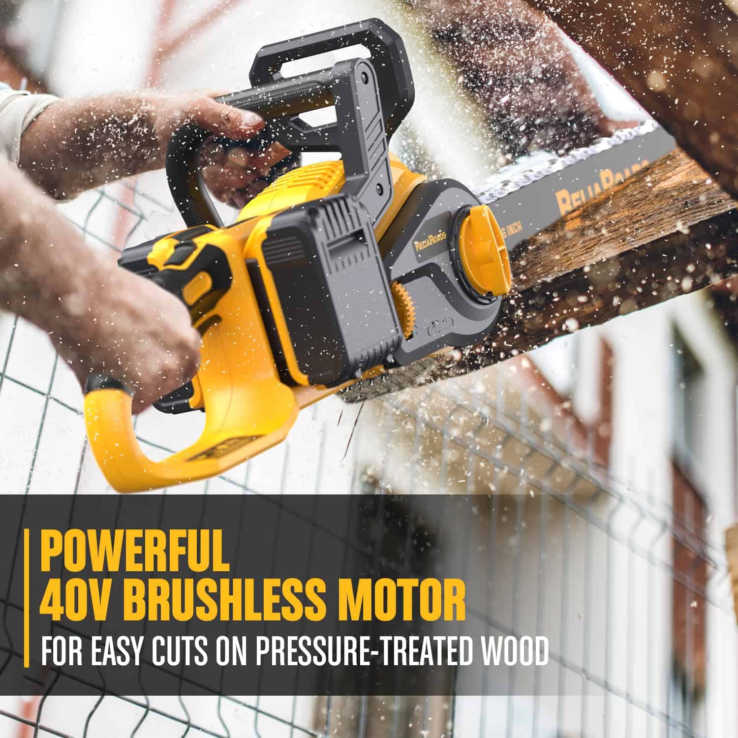 ReliaRoads 16-Inch Brushless Chainsaw, 40V(2 x 20V MAX) Cordless Battery Powered Chain Saw Compatible DeWALT Battery
