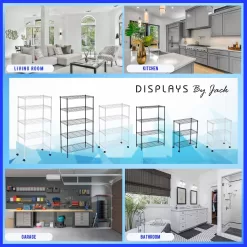 Displays By Jack 4 Tier Wire Shelving Unit Storage Rack, Metal Heavy Duty Utility Organizers, Chrome, 14