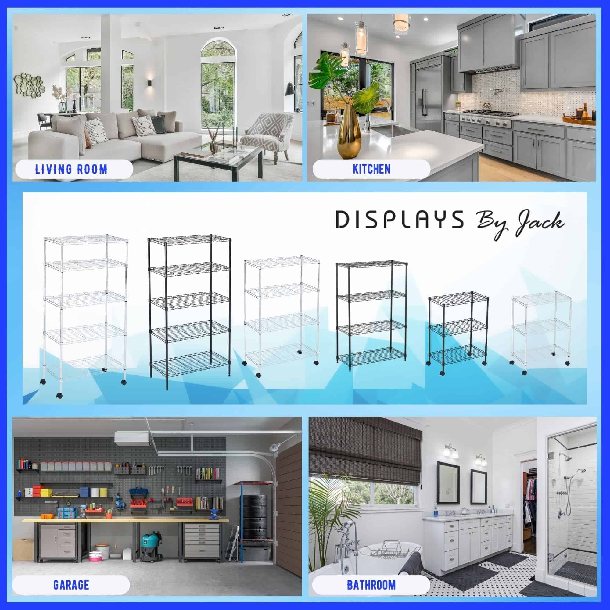 Displays By Jack 4 Tier Wire Shelving Unit Storage Rack, Metal Heavy Duty Utility Organizers, Chrome, 14"W x 30"L X 48"H