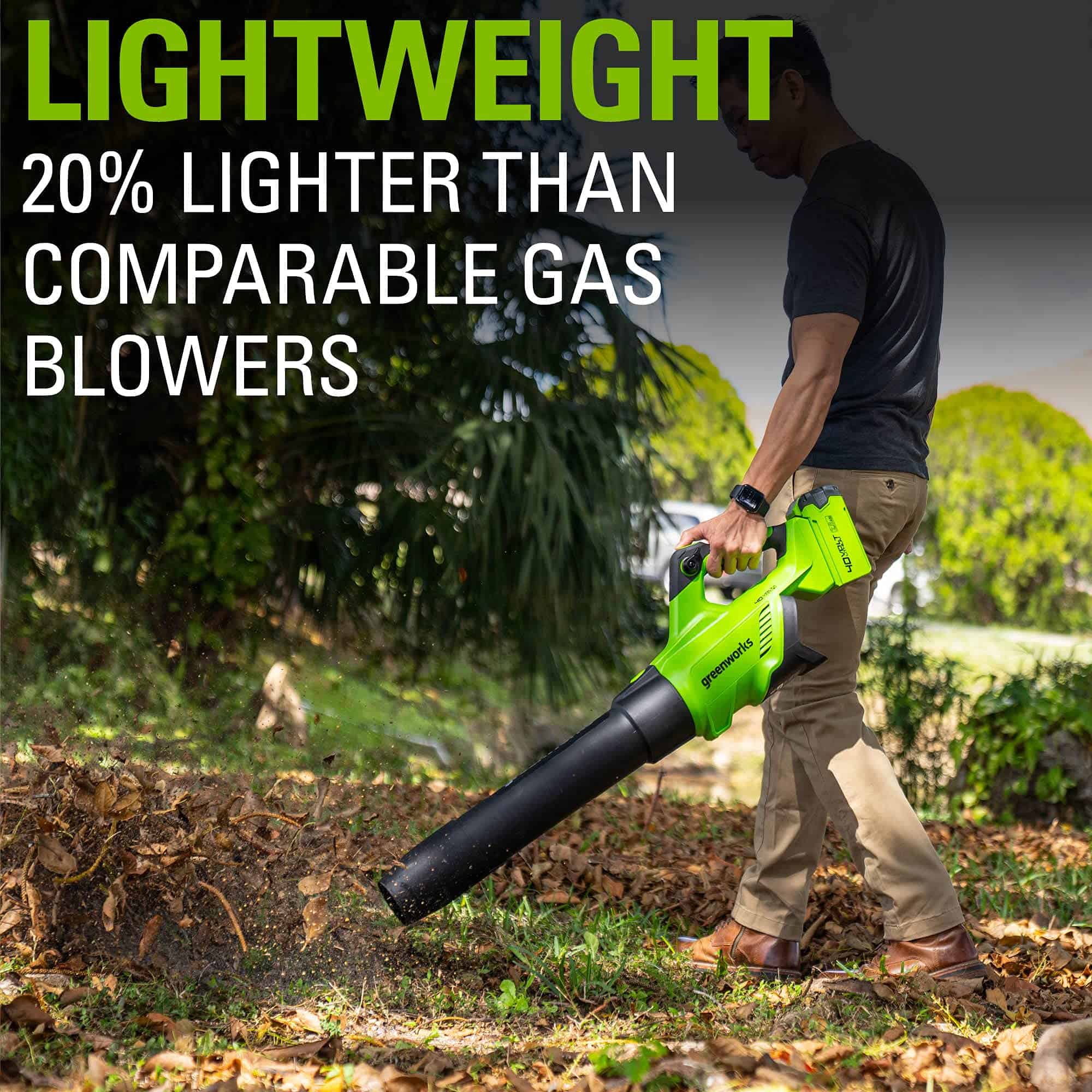 Greenworks 40V (120 MPH / 500 CFM / 75+ Compatible Tools) Cordless Axial Leaf Blower, 2.5Ah Battery and Charger Included