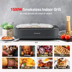 Techwood Indoor Smokeless Grill, 1500W Electric BBQ Grill with Temperature Control